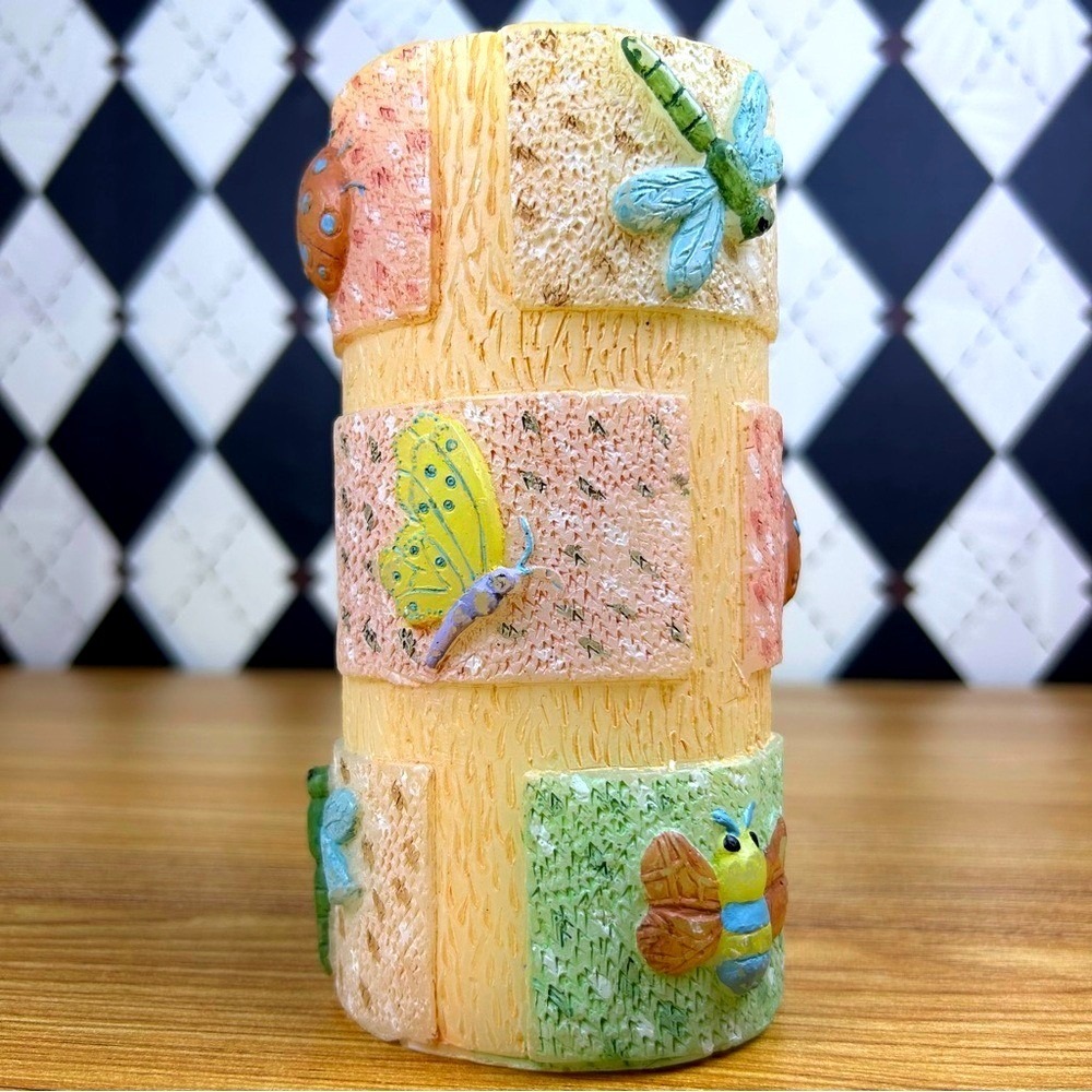 Pastel Pillar Candle Whimsical Garden Insect Hand Painted Decor - Picture 6 of 7